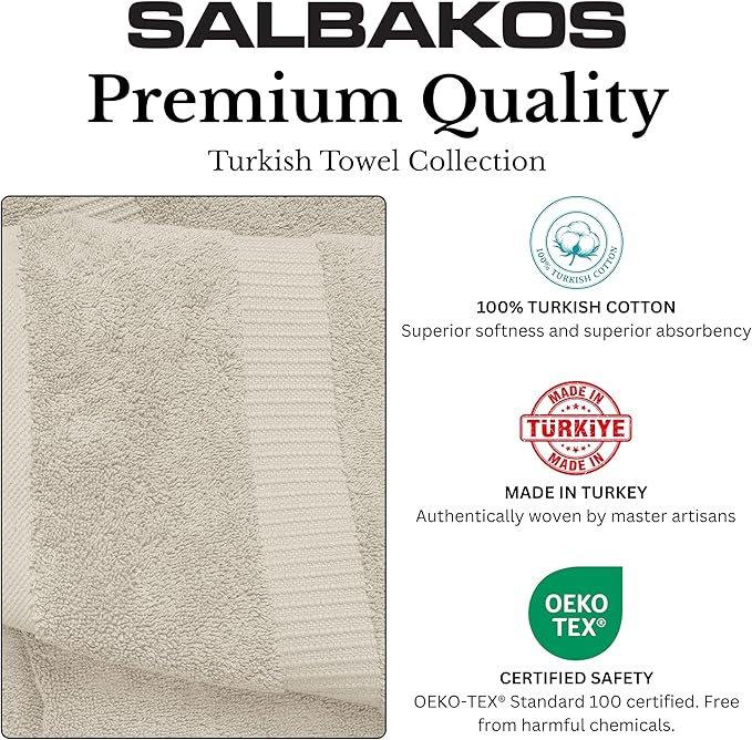 SALBAKOS 100% Turkish Cotton Hand Towel Set of 6 16x30 inch | Heirloom Quality | Hotel & Spa Collection | Ultra Soft, Super Absorbent, Long Lasting Hand Towels | Made in Turkey (Ivory, 6 Hand Towels)