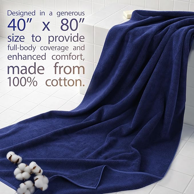 Cotton Paradise 100% Cotton 40x80 Oversized Bath Sheet, Extra Large Turkish Bath Towels for Bathroom, Navy Blue Bathsheet