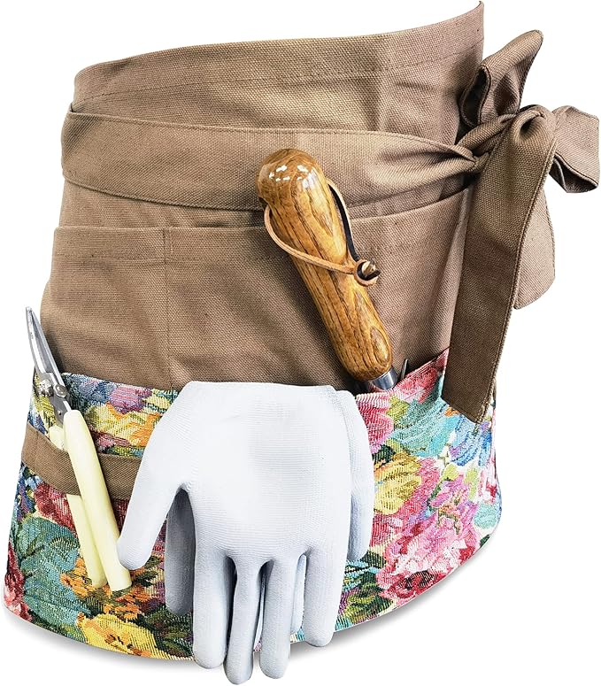 Garden Apron for Woman, Serve Apron Cute, Flora Half Apron with 8 Pockets, Valentines Gift for Mom Wife Girlfriend