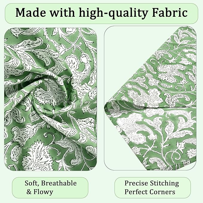 Ridhi Sage Green Hand Block Print 100% Cotton Napkins 18" x 18" (Set of 4) Reuseable Kitchen Napkins Cloth Decor Dinner Party Wedding Cocktail Gift for Spring, Easter, Valentine