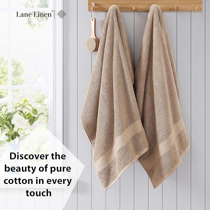 LANE LINEN 100% Pure Cotton Bath Sheets 4 Pack (35"x66") - Ring Spun Cotton Extra Large Towel Sets - Quick Dry, Soft & Absorbent Oversized Shower Towels - Sustainabaly Produced, Pre Shrunk - Taupe