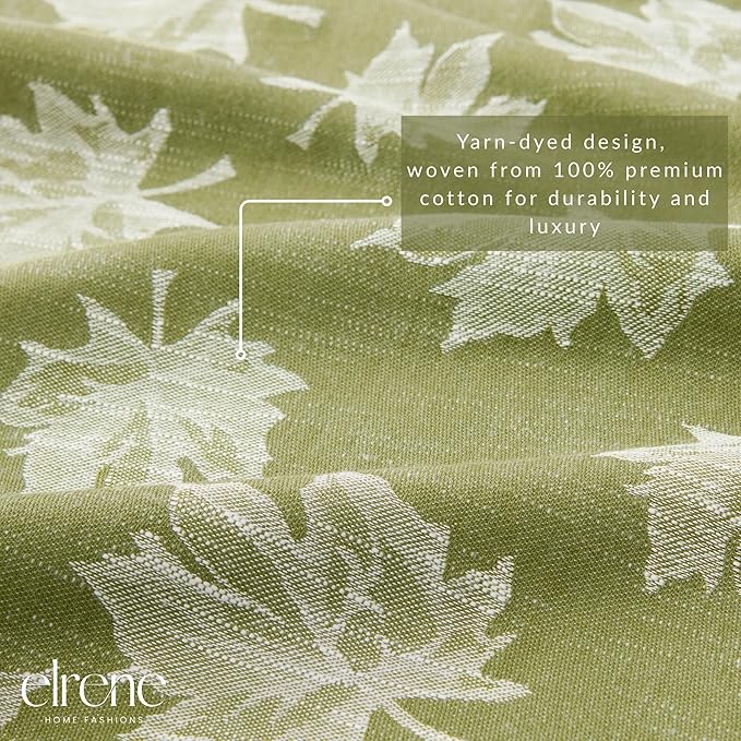 Elrene Home Fashions Falling Leaves Jacquard Cotton Dinner Napkins, Set of 8, 17"x17", Green