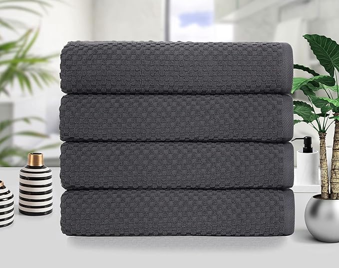 COTTON CRAFT Waffle Luxury Euro Spa Waffle Weave Towel Set - 100% Ringspun Cotton - Absorbent Quick Dry - Oversized 30 x 56 inch - Grey