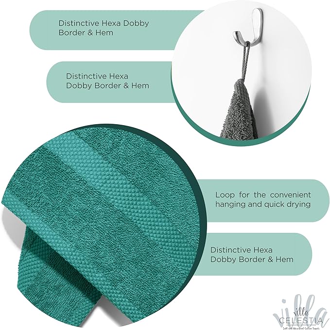100% Cotton Wash Cloth for face & Body Set of 6, (12 x 12 inches) Sustainable, Soft, Highly Absorbent, Combed Cotton Wash Cloths Pack of 6 for Hotels, Spa, Bathroom, Dorm, Teal