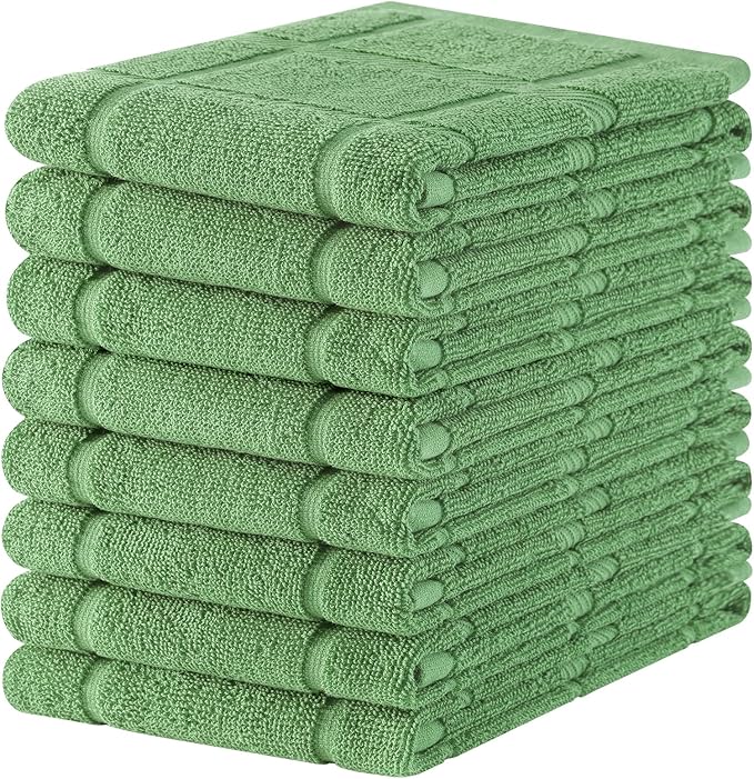 Homaxy Premium Kitchen Towels 18"x28", 8 Pack Large Cotton 380 GSM Dish Towels, Soft and Absorbent Kitchen Hand Towels with Terry Grid Design, Utility Tea Towel Set with Hanging Loop, Grass Green
