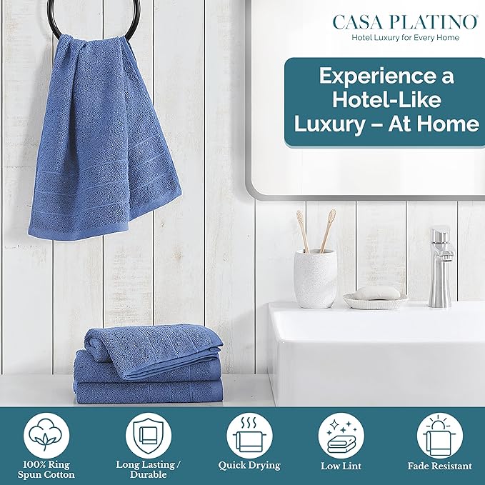 CASA PLATINO Bath Hand Towels for Bathroom - Pack of 4 (16"x28"), 100% Cotton Hand Towel - Soft, Durable, Quick Dry & Highly Absorbent - Hotel Quality Face Towels for Salons & Home Use - Cerulean Blue