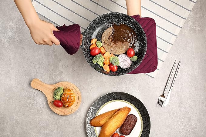 Oven Pot Holder with Pocket Cotton Heat Resistant Coaster Potholder Kitchen Hot Pad Oven Mitts for Cooking Square 7"x9"Set of 5 (Burgundy red, 5)