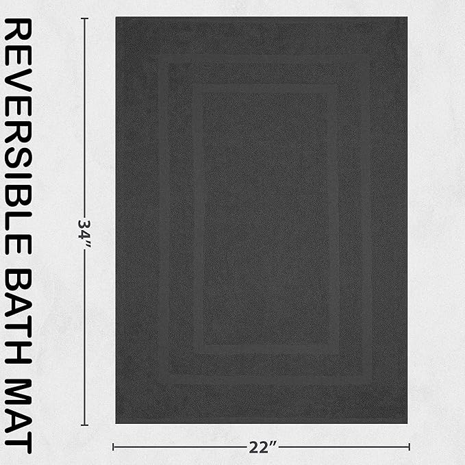 GOLD TEXTILES Premium Grey Bath Mat - 2 Pack 22x34 Inches - Not a Bathroom Rug - 100% Ring Spun Cotton - Highly Absorbent & Non Slip Shower Bathroom Floor Mat Towel - Machine Washable