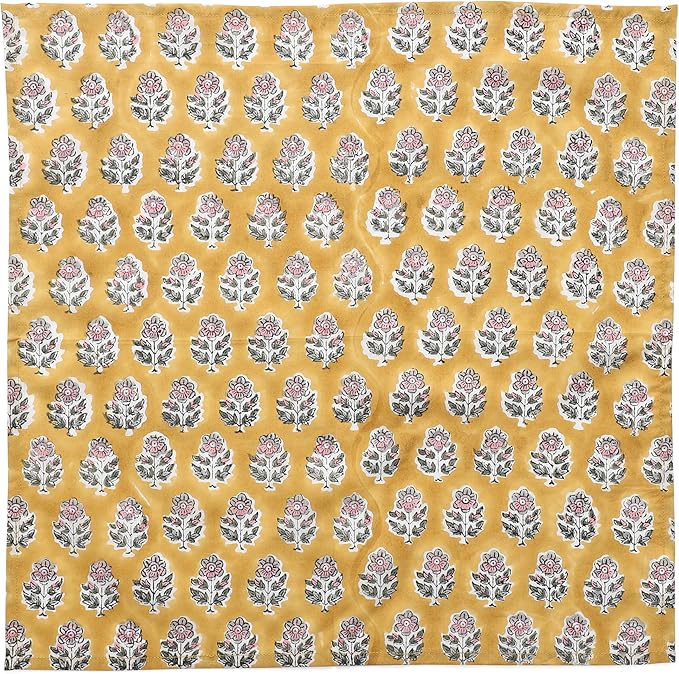 CPC Cloth Napkins 100% Cotton Set of 4 Reusable Napkins, Indian Block Print Toile Floral Dinner Napkin, Fall Thanksgiving Christmas Holiday Party Gift - Soft Absorbent Napkin, 18"x18" Yellow Citrine