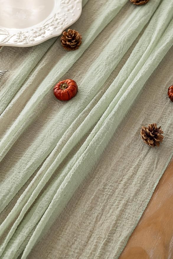 Keketoarrange 6pcs Sage Green Spring Easter Cheesecloth Table Runner 120 Inch 10 FT Rustic Boho Cheese Cloth Runner for Wedding Baby Shower Bridal Shower Sheer Gauze Centerpiece Home Decorations