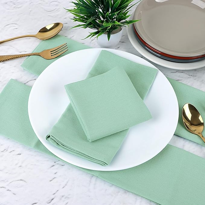 NATURALCRAFT Cloth Napkins Set of 12 Cotton Linen18x18 in Washable Napkins Cloth - Soft Durable Easter - Ideal for Hotel Farmhouse Party Wedding Dinner Spring Everyday Use (Aqua Green)