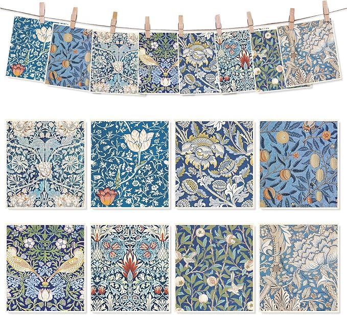 8Pcs Blue Floral Swedish Dishcloths Cotton Kitchen Towel Vintage Flower Absorbent Dish Towel for Home Kitchen Housewarming Cleaning, 7 x 8 Inch