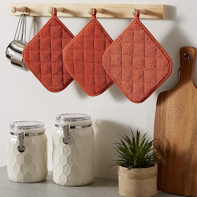 DII Basic Terry Collection Quilted 100% Cotton, Potholder, Spice, 3 Piece