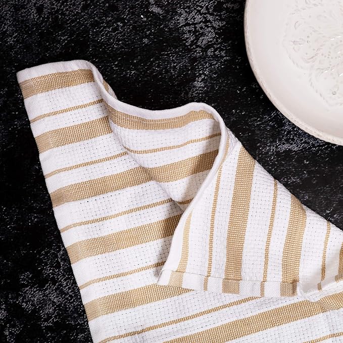 COTTON CRAFT Oversized Kitchen Towels - 4 Pack 100% Cotton Basketweave Tea Dish Towels - Absorbent Reusable Low Lint Quick Dry - Cooking Drying Restaurant Bar Cleaning Cloth Napkin -20x30 Linen Stripe