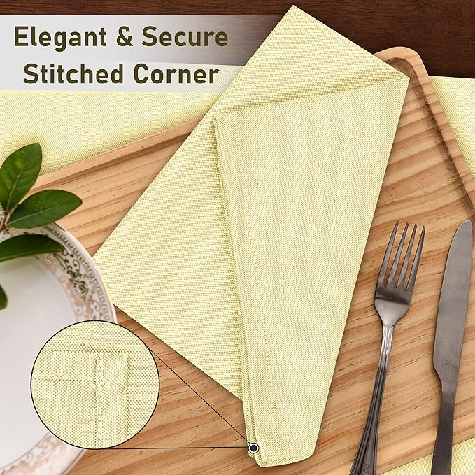 Ruvanti Cloth Napkins Set of 12, 18x18 Reusable Napkins Cloth Washable, Soft & Durable Table Napkin, Poly Cotton Fabric Dinner Napkins for Parties, Christmas, Thanksgiving, Weddings - Cream