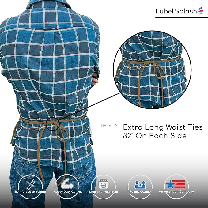 LABELPLASH 2 Pocket Canvas Work Waist Nail Apron Belt Washable Tool Utility Gardening Woodworkers Roofers Artists & Crafts