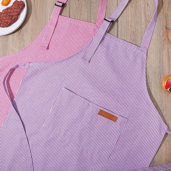 2 Pack Stripes Kids Apron, Kids Cooking Aprons with 2 Pockets, Cute Aprons for Cooking for Boys and Girls