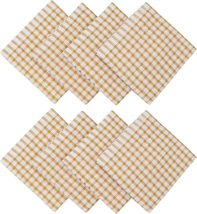 Cotton Cleaning Rags Terry Dish Cloths for Washing Dishes, Set of 8 Dish Rags for Cleaning, Light and Soft Dish Towels for Kitchen Drying Dishes, 11.8 Inch x 11.8 Inch (Dark Orange)