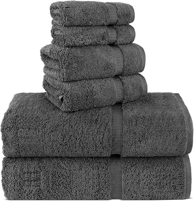 Chakir Turkish Linens 100% Cotton Premium Turkish Towels for Bathroom, 2 Large Bath Towels 36x60, 2 Hand Towels, 2 Washcloths (6-Piece Towel Set, Dark Gray)