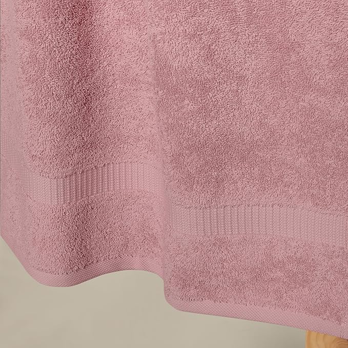 SALBAKOS 100% Turkish Cotton Bath Towel Set of 4 27x54 inch | Heirloom Quality | Hotel & Spa Collection | Ultra Soft, Super Absorbent, Long Lasting Bath Towels | Made in Turkey (Rose, 4 Bath Towels)