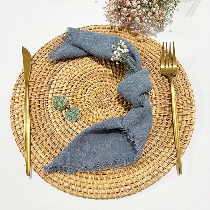 24Pack Dusty Blue Cloth Napkins 17x17Inch Dusty Blue Napkins Cloth with Fringe Soft Cotton Cloth Napkins Washable Rustic Dinner Napkins Cloth for Wedding Party Dinner Table