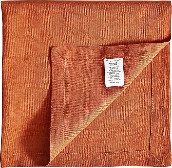 Cloth Napkins Dinner Washable Set of 4 in Cotton Linen Fabric Premium Quality, Mitered Corners for Reusable Every Day Use Pre Shrunk and Good Absorbency Christmas Cloth Napkins (Pack of 4, Rust)