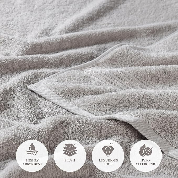 Superior Egyptian Cotton 9-Piece Towel Set, Assorted Towels for Home Bathroom, Guest Bath Decor Essentials, Includes 3 Bath, 3 Hand, 3 Face Towels/Washcloths, Quick Dry, Absorbent - Silver
