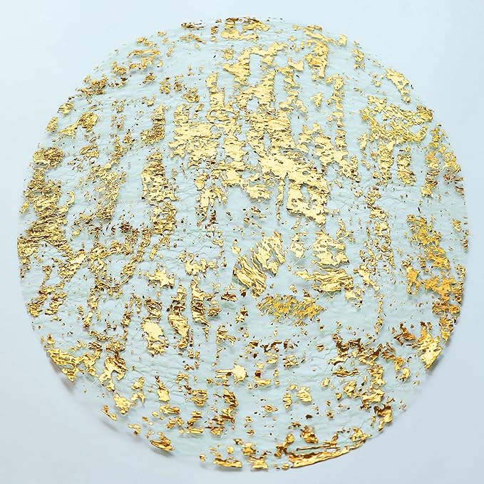 Snowkingdom Disposable Gold Placemats Set of 12 Metallic Round 13 Inch Foil Mesh Pressed Fall Table Mates 12 Pack Gold Doilies for Dining Table Wedding Birthday Party Holiday Home Decoration
