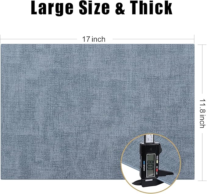 Homaxy Faux Leather Heat Resistant Placemats for Dining Table Set of 12, Waterproof Wipeable Washable PU Table Mats, Easy to Clean Anti-Slip Place Mats, 11.8" x 17", Blue