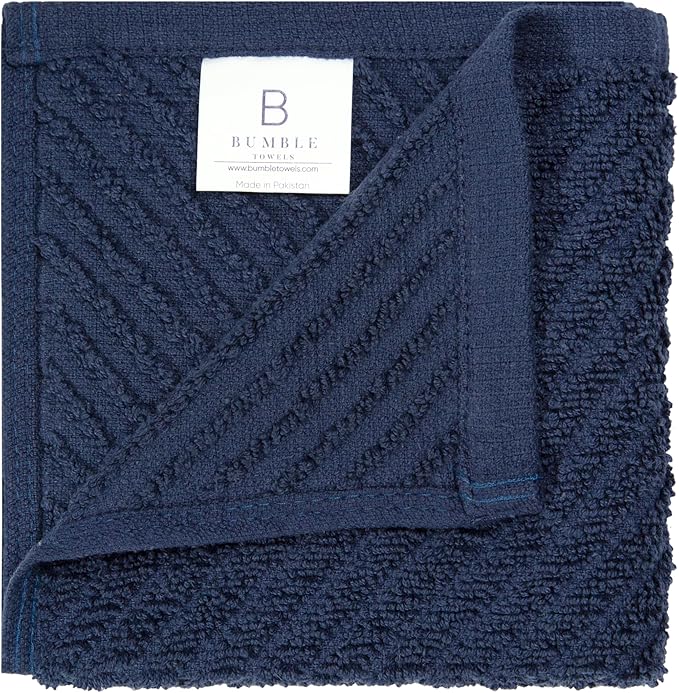 Bumble Towels Premium Kitchen Dish Cloths (12" x 12") | 8 Pack | Diagonal Deluxe Dish Cloth | High Absorbent Tea Towels Set | Navy Blue