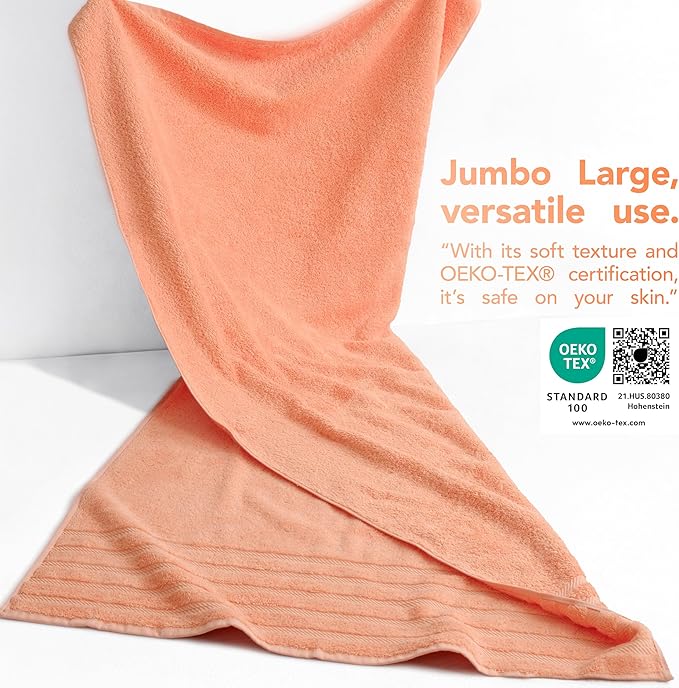 American Soft Linen 35x70 Jumbo Large Bath Towel, 600 GSM 100% Cotton Turkish Bath Sheet, Oversized Luxury Bath Towel for Bathroom Beach and Pool, Malibu Peach