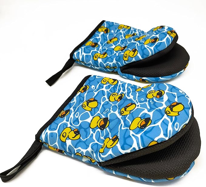 Yellow Duck Oven Mitts, High Heat Resistant Kitchen Oven Gloves, Mini Silicone Oven Mitts, Non-Slip Grip Surfaces and Hanging Loop for Grilling, Baking, Cooking and Microwave, Gift