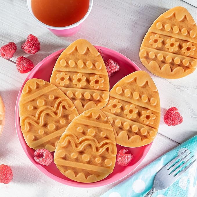 Mini Easter Egg Waffle Maker- Make Double Sided Waffles or Pancakes w 2 Different Floral Designs, Ready to Decorate & Frost, Breakfast Fun for Kids & Adults - Basket Stuffer Gift, Egg Hunt Surprise