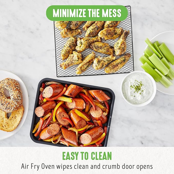 GreenLife Countertop Toaster Oven Air Fryer Stainless Steel, Healthy Ceramic Nonstick, PFAS Free, Tray & Basket, Bake, Broil, Reheat, Adjustable Temp & Time Control, Auto Shutoff, Black