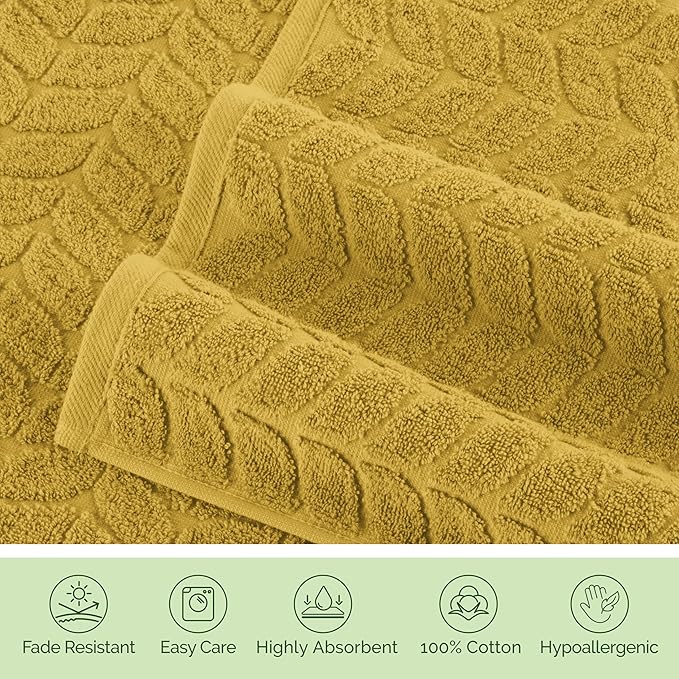 Elegant Comfort Luxury 6-Piece 100% Turkish Cotton Jacquard Braided Textured Premium Hotel Quality Towel Set– Soft and Absorbent, Includes 2 Bath Towels, 2 Hand Towels and 2 Washcloths, Amber Gold