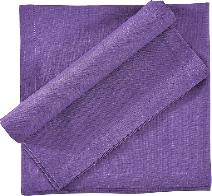 Fingercraft Dinner Cloth Napkins in Cotton Linen Blend Fabric 12 Pack Easter Special, Premium Quality, Mitered Corners for Every Day Use Napkins are Pre Shrunk and Good Absorbency Color Purple