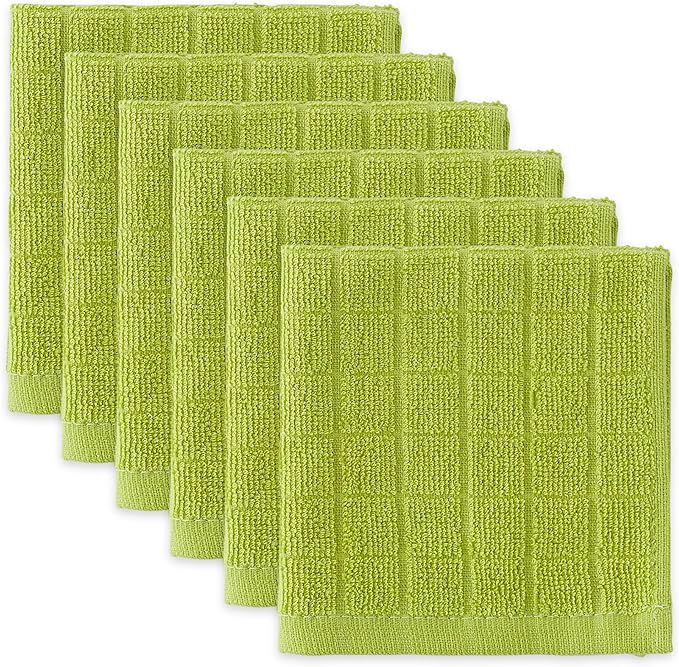 DII Basic Terry Collection Solid Windowpane Dishcloth Set, 12x12, Avocado, 6 Count