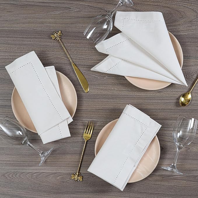 Cotton Cloth Napkins Set of 12, 18x18 Cotton Napkin Cloth Washable, Soft, Reusable Napkins for Wedding, Parties, Christmas, Thanksgiving, Everyday Use (Off White) - ALPHA Living HOME