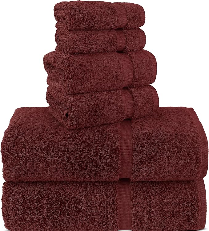 Chakir Turkish Linens 100% Cotton Premium Turkish Towels for Bathroom, 2 Large Bath Towels 36x60, 2 Hand Towels, 2 Washcloths (6-Piece Towel Set, Cranberry)