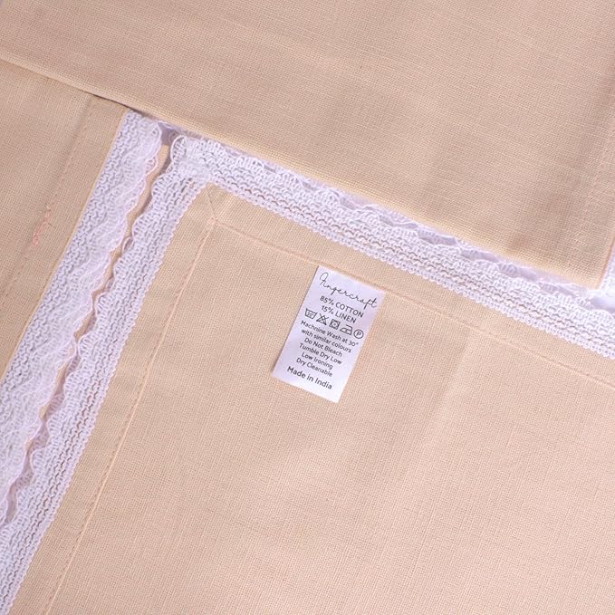 FINGERCRAFT Dinner Cloth Napkin Cotton Linen Blend 4 Pack Mitered Corners with Elegant Lace for Everyday Use Napkins are Pre Shrunk and Good Absorbency Pink Easter Color