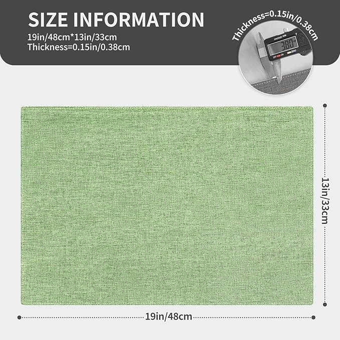 Cloth Placemats, Set of 4 Heat-Resistant Cotton Linen Blend Double Layered Machine Washable Place Mats, Wrinkle Free Thick Fabric Dining Table Mats for Indoors & Outdoors (Grass Green, 4)