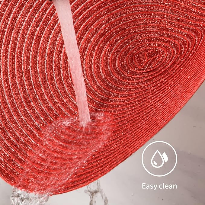 FunWheat Round Braided Placemats Set of 6 Table Mats for Dining Tables Woven Washable Non-Slip Place mats for Decoration(Shining Red, 6pcs)