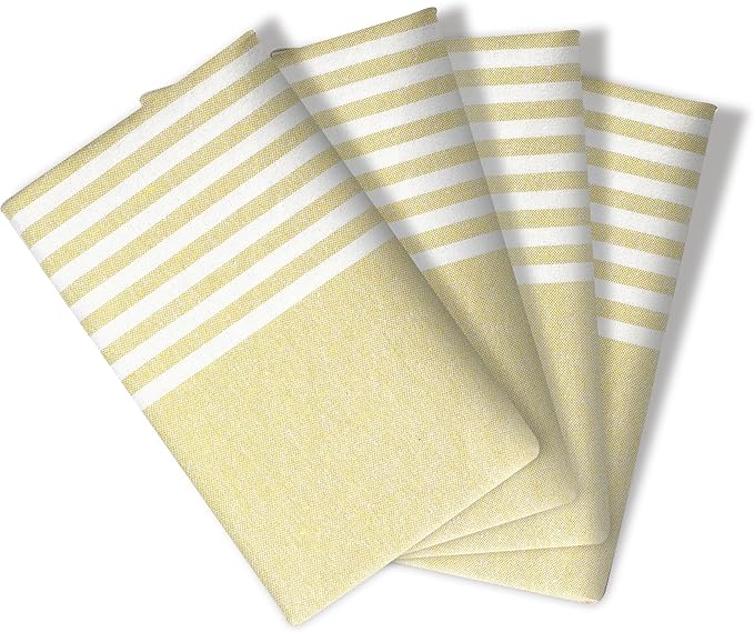 Lemon Yellow Stripe Cloth Napkins 4 Pack, 18x18 Inches, 100% Cotton, Machine Washable, Durable Reusable Table Linen for Everyday Dining, Spring Events, Easter Brunch, Wedding Parties