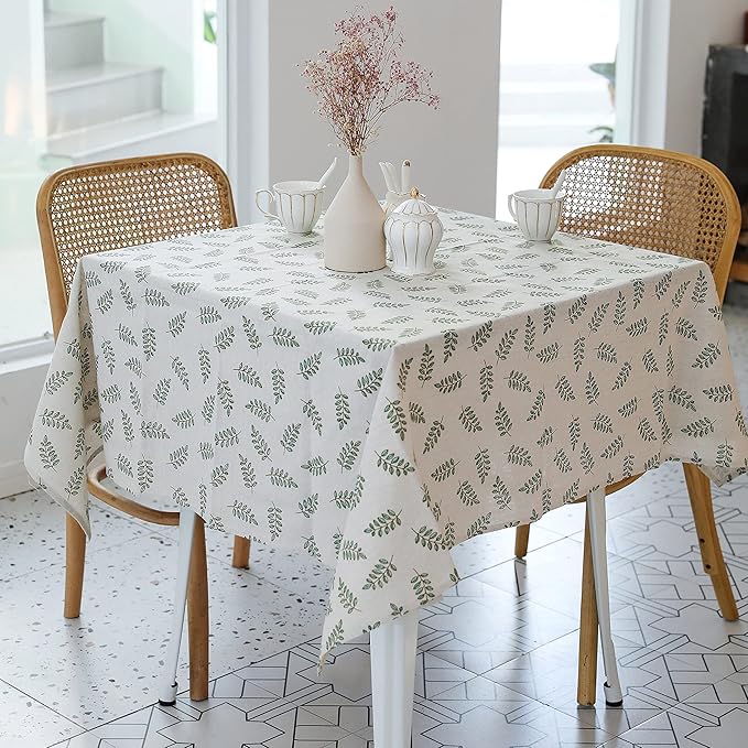 YiHomer Pastoral Square Tablecloth - 52 x 52 Inch Table Cloth - Washable Table Cover with Dust-Proof Wrinkle Resistant for Restaurant, Picnic, Bistro, Indoor and Outdoor Dining, Green Leaf