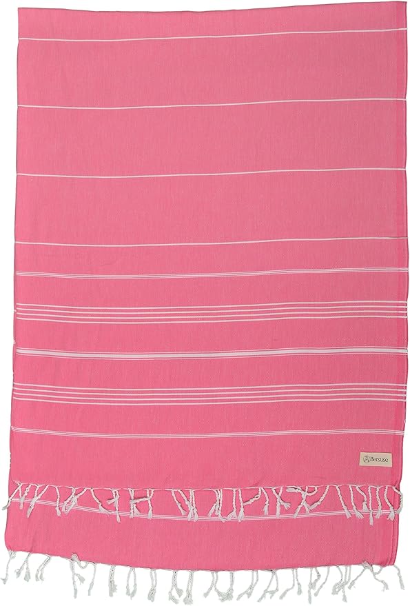 Bersuse Towels Anatolia XL Beach Blanket Throw Blanket Turkish Towel 100% Cotton Extra-Large Quick-Dry Lightweight Premium Peshtemal Towel - 61x82 Inches, Pink (Set of 3)