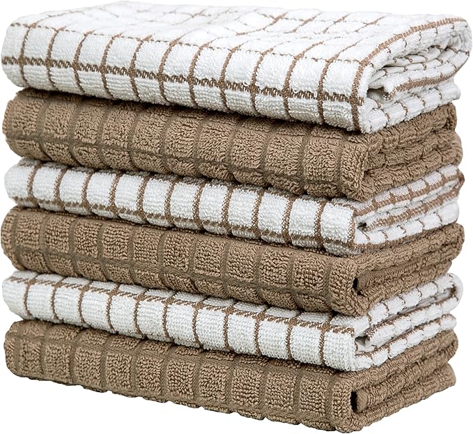 Bumble Kitchen Towels (6 Pack) | 16" x 28" | 100% Cotton Dish Towels for Kitchen | 380 GSM | Soft, Highly Absorbent & Durable Dish Towels with Hanging Loop | Tan