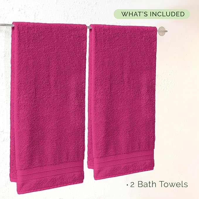 Elegant Comfort Three Line Popcorn Towel Set for Bathroom 27 x 54 inches, Premium Hotel Quality 2-Pack Bath Towels, 100% Turkish Cotton, Soft and Durable, Quick Dry and Highly Absorbent, Hot Pink