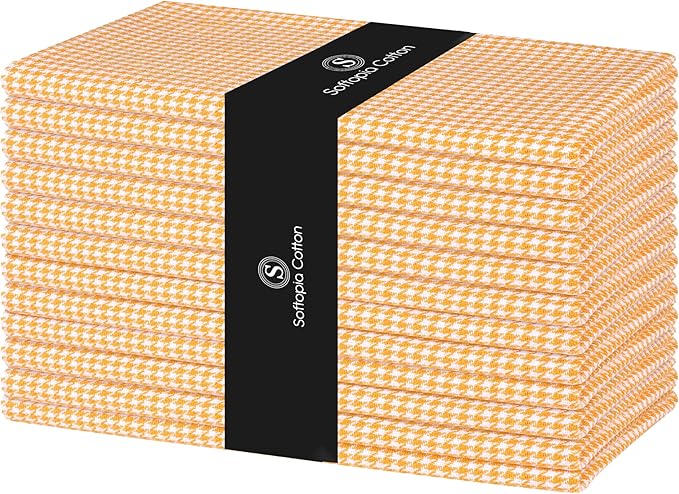 Napkin 100% Cotton Cloth Napkin Decorative Washable Houndstooth Check Napkins Set of 12 for Home, Kitchen, Dining, Cocktail Parties & Camping - Mustard Yellow (18”X18”)