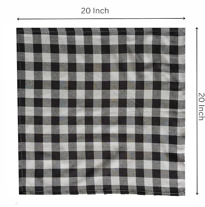 FINGERCRAFT Cloth Napkins, Everyday Use, Premium Quality, Cotton Buffalo Plaid, Set of 12, 20X20 Inch Oversized Napkins Cloth Mitered Corners, Soft, Durable Hotel Quality Charcoal White Checkered