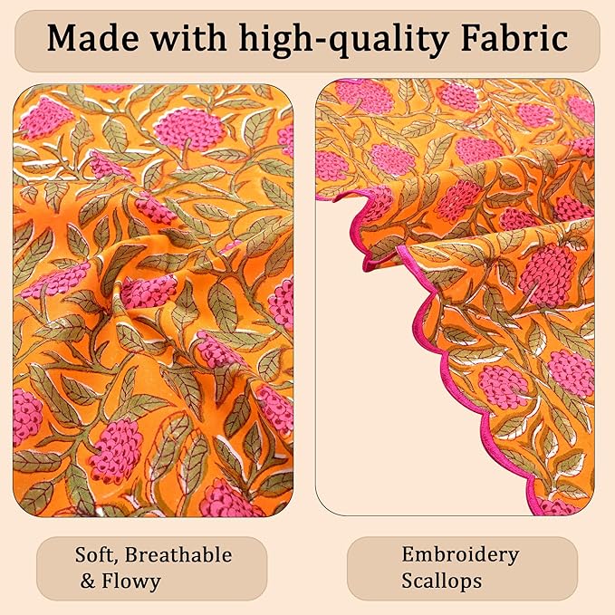 Ridhi Hand Block Print Bubblegum Pink 18" x 18" (Set of 4) Embroidery Table Napkins Reusable Cotton Dinner Napkins for Weddings, Parties, Everyday Dining Gift for Spring, Easter, Valentine